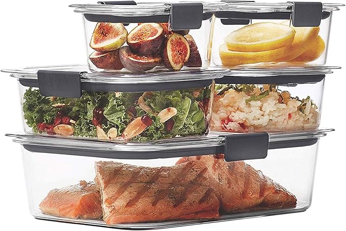 Rubbermaid Brilliance Food Storage Containers, Set of 5 (10 Pieces), BPA-Free, Leak-Proof, Clear