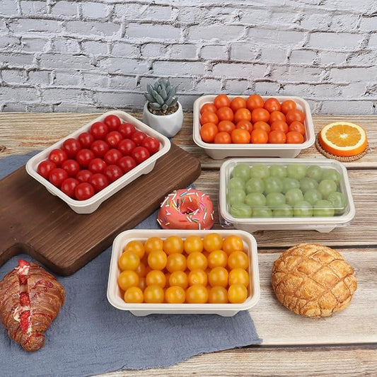 18 oz Rectangle Disposable bowls with clear lids,Sugarcane Fiber Bowls take away food containers Plant Fibers 50 PACK