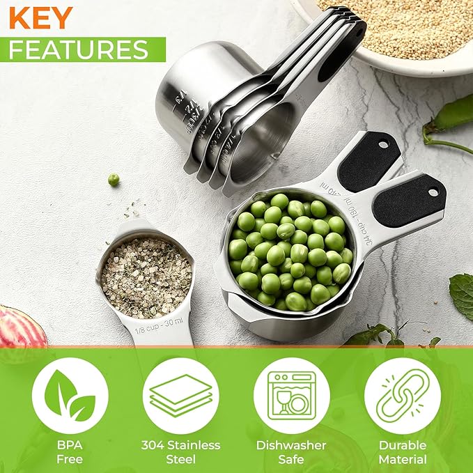 Spring Chef Premium Swivel Vegetable Peeler & Stainless Steel Magnetic Measuring Cups, Set of 7-2 Product Bundle - Black