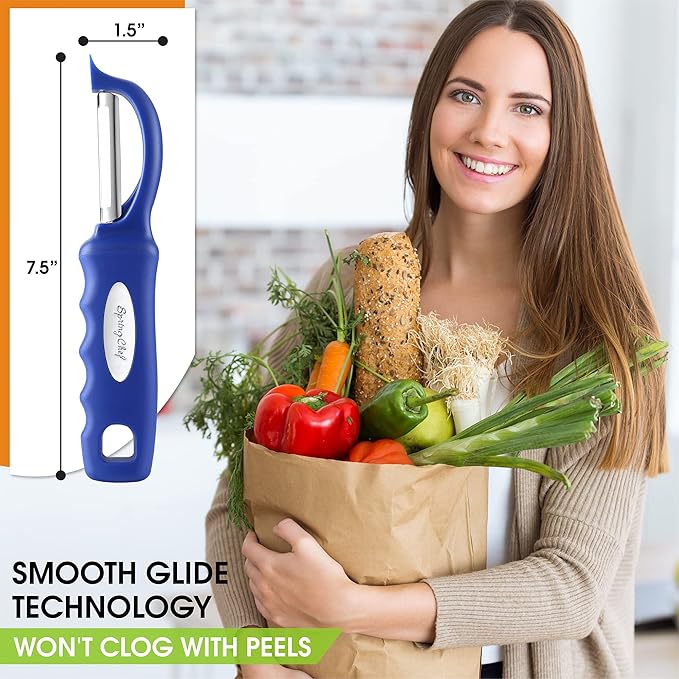 Spring Chef Premium Swivel Vegetable Peeler, Sapphire & Stainless Steel Magnetic Measuring Cups, Set of 7, Black - 2 Product Bundle