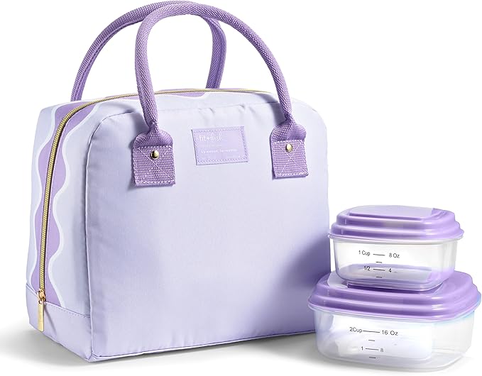 Fit & Fresh Lunch Bag For Women, Insulated Womens Lunch Bag For Work, Leakproof & Stain-Resistant Large Lunch Box For Women With Containers, Zipper Closure Bloomington Lunch Bag, Lavender Scallop