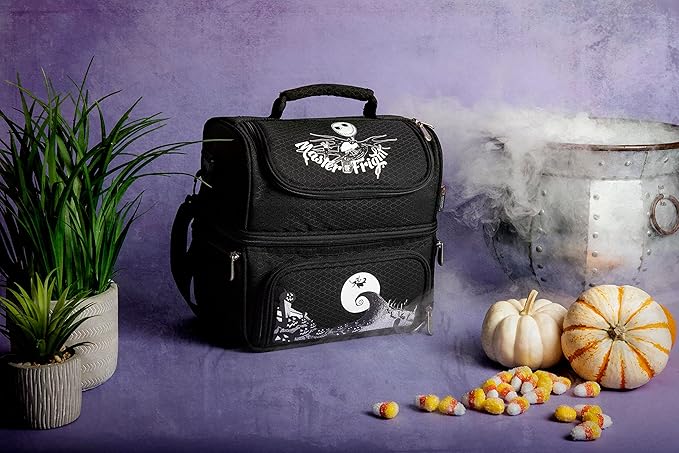 PICNIC TIME Disney Nightmare Before Christmas Jack Pranzo Lunch Bag, Insulated Lunch Box with Utensil Set, Lunch Cooler Bag, (Black), 11 x 7.5 x 12