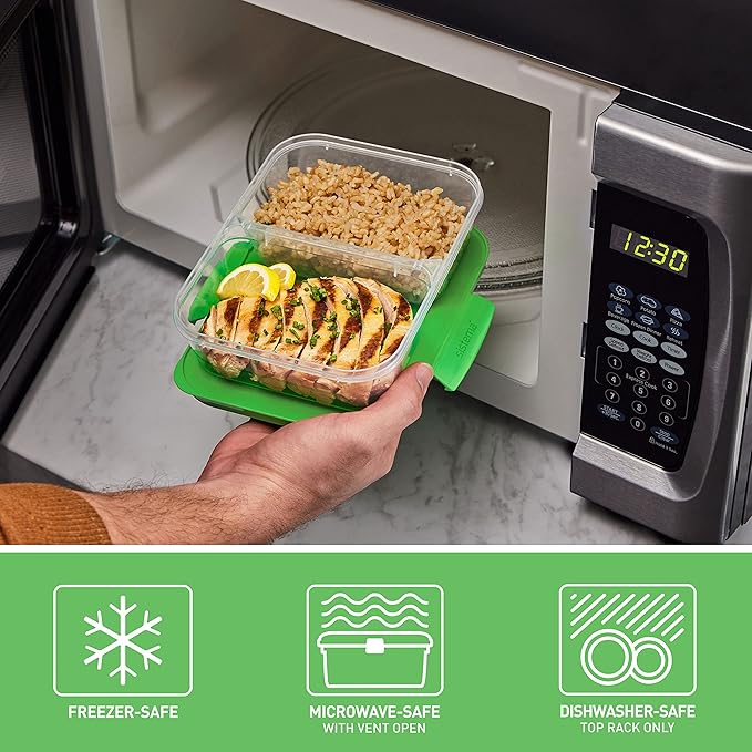 Sistema Nest It Meal Prep Food Storage Containers with Lids, 2 Compartments, 3.7 Cups, Plastic, 10-Pack, Green