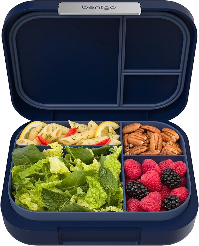 Bentgo Modern - Leak-Resistant Bento Lunch Box For Adults, Teens, & Larger Appetites; Reusable BPA-Free Meal Prep Container with 3 or 4 Compartments, Dishwasher/Microwave Safe; 44oz (Navy)