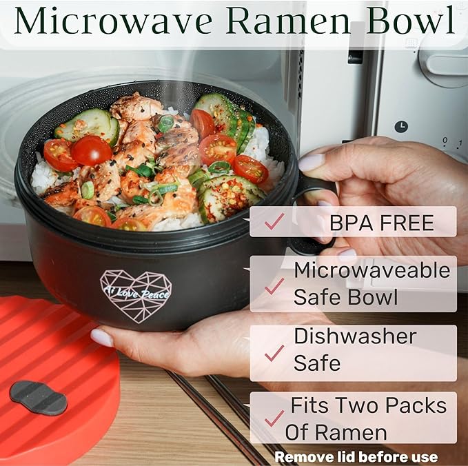 AI LOVE PEACE Ultimate Microwave Cooking Set for Busy Professionals - Ramen Bowl & Glass Meal Prep Container With Dual Lids