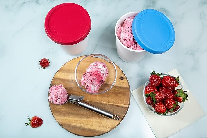 LIN Ice Cream Containers 4-Pack - 1Quart Reusable Round Storage Tubs for Homemade Ice Cream & Frozen Treats, Silicone Lids - Non-BPA Plastic - Dishwasher-Safe - No Freezer Burn