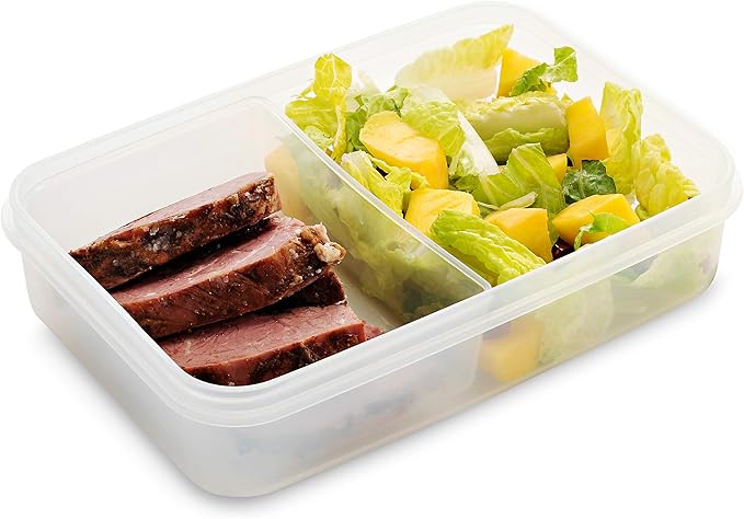 Komax Biokips Set of 3 Lunch Containers – 3 Compartment Food Container for Meal Prep, Portion Control – Microwave & Dishwasher Safe Bento Box Adult Lunch Container w/Locking Lid (37 oz)