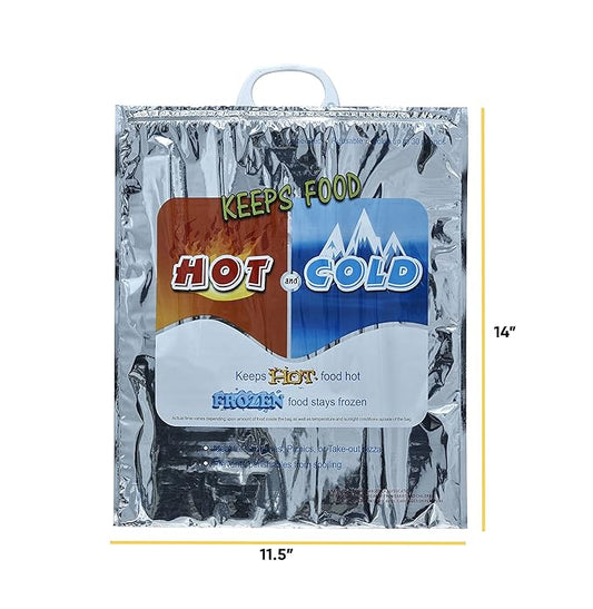 Superio Hot and Cold Insulated Bags for Food Delivery, Grocery Shopping Bags, Food Storage for Hot and Frozen Food for Travel, Disposable Cooler Bag, Reinforced Thermal Lunch Bag (2, 16"x19.25")