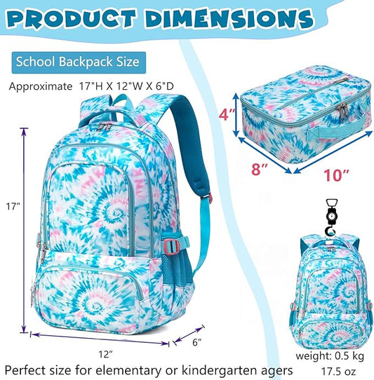 BLUEFAIRY Girls Backpack with Lunch Box for Kids Primary Elemenatry School Bag Set Middle School Bookbags Set for Teens Childs Back to School Gifts 2 Pcs Blue