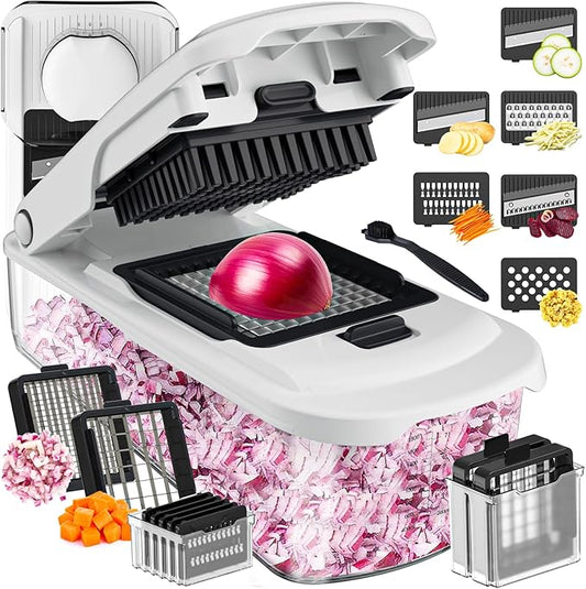 Cambom Vegetable Chopper With Container, Multifunctional Food Chopper Onion & Vegetable Cutter Dicer With 8 Blades, Carrot & Veggie Slicer 8 Blades
