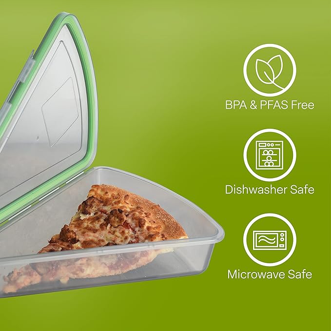 Pizza Slice To-Go Compartment Container, 9-1/4" X 8-1/4" X 2-1/2", Reusable, Microwave Safe, NSF Certified, Smoke/Green