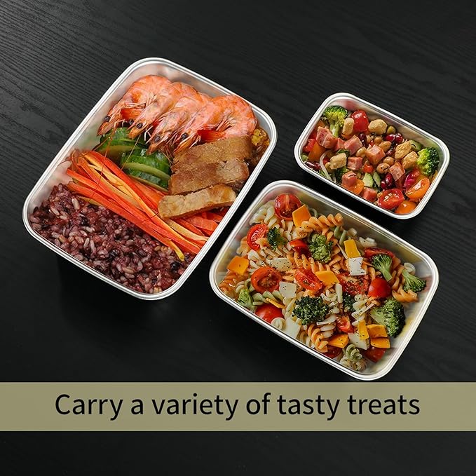 4PCS Stainless steel Food Storage Container with lids - Leakproof & Airtight for Kitchen,Meal Prep Lunch Box, Stackable Leftover Containers for Freezer Oven Safe 220ml/600ml/1500ml/2900ml