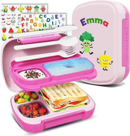 Umami All-in-1 Bento Box for Kids, Ice-pack & Utensils Included, 100% Leakproof & BPA free, Parents' favorite Lunch Box Kids (Candy Pink, 23 oz)