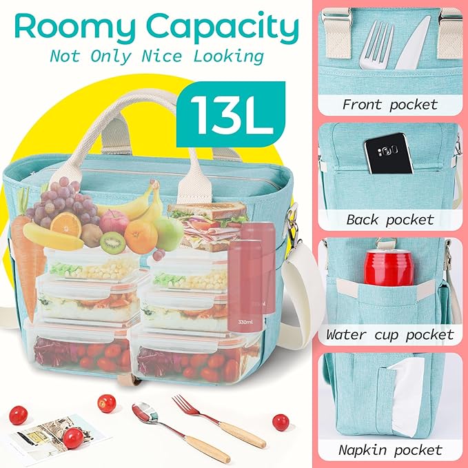 KIPBELIF Cute&Classy Roomy Insulated Lunch Bags for Women - Stylish & Functional Large Tote Adult Lunch Box for Working & Picnic