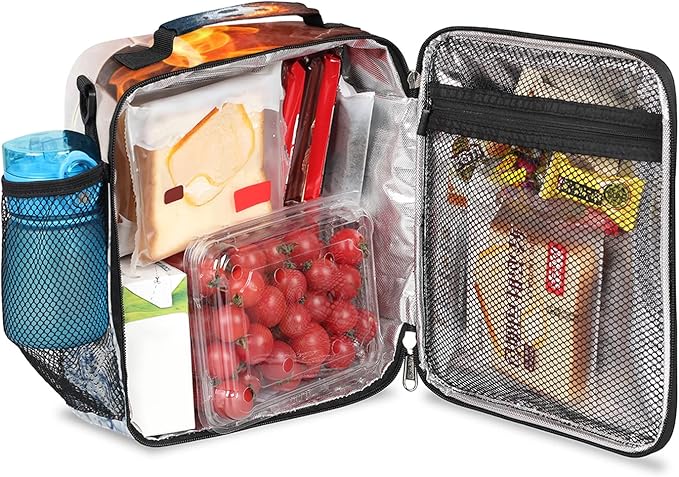 Bardic Fire Soccer Ball Lunch Box for Kids, Sports Football Insulated Bag Boys Girls, Reusable Waterproof with Adjustable Shoulder Strap Cooler Tote School, Work, Picnic, One Size
