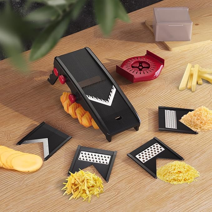 MuellerLiving Mandoline Slicer for Kitchen, Adjustable Vegetable Chopper, Fruit, Cheese Grater, Potato Chips Slicer - Black