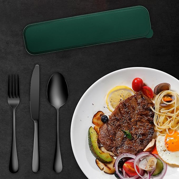 Portable Cutlery Set With Case - 18/8 Stainless Steel Spoon and Fork for Lunch Box, 3 PCs Silverware Ideal for Travel, Camping, Office