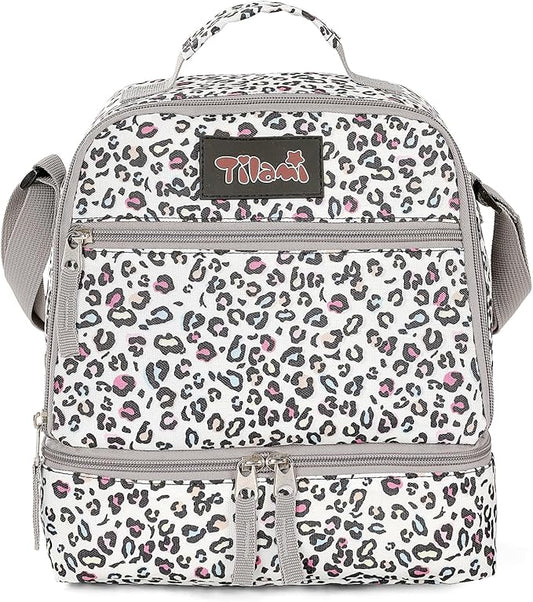 Tilami Lunch Bags Insulated Adjustable Strap Zipper, Water-Resistant Cooler Bags, Bento Bags for Kids Toddlers, Leopard