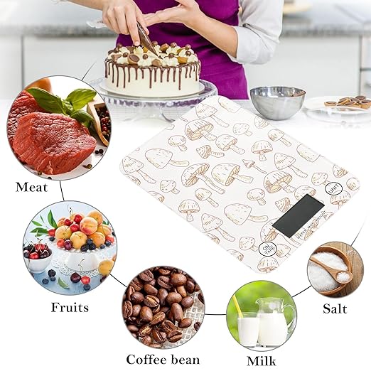 Food Scale Kitchen Scale for Baking Cooking Digital Food Weighing Measuring Scale Small Waterproof Electric Food Scale Beige Mushroom