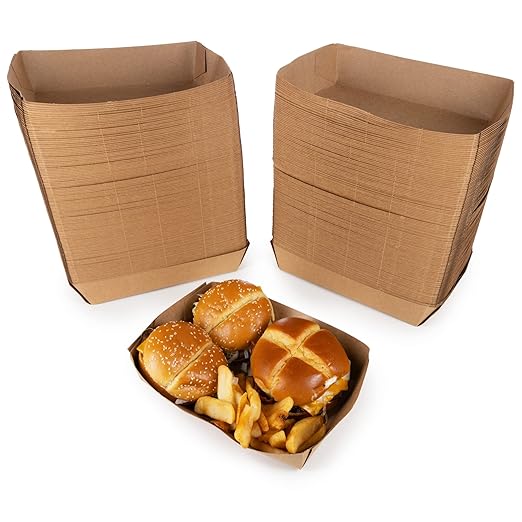 IDL Packaging 10.25" x 7.5" x 2" Kraft Paper Lunch Tray (Pack of 500) - Poly Coated for Extra Moisture Resistance - Recyclable - Serving Tray for Fries, Burgers, and Appetizers - Proudly Made in USA