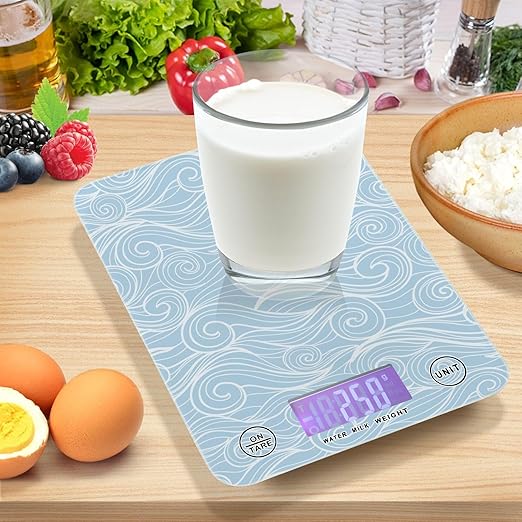 Food Scale Kitchen Scale for Baking Cooking Digital Food Weighing Measuring Scale Small Waterproof Electric Food Scale Sea Waves Blue