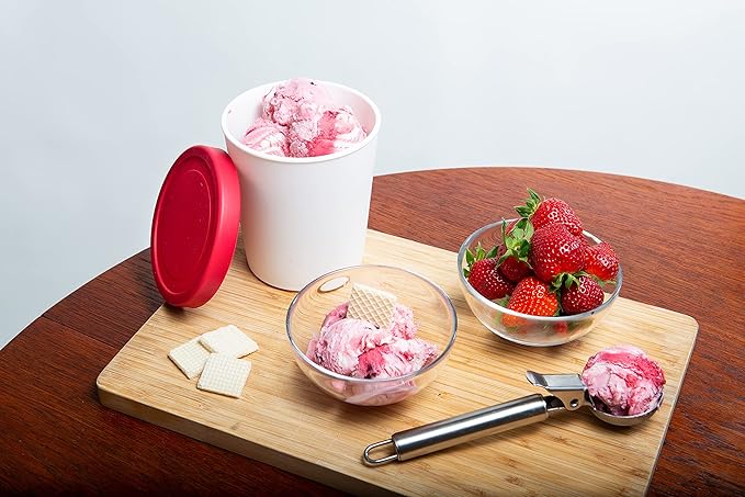 LIN Ice Cream Containers 4-Pack - 1Quart Reusable Round Storage Tubs for Homemade Ice Cream & Frozen Treats, Silicone Lids - Non-BPA Plastic - Dishwasher-Safe - No Freezer Burn