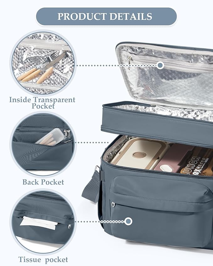 Lunch Box Women Insulated Lunch Bag Men Expandable Waterproof Leakproof Lunch Boxes Large Lunch Tote Cooler Bag for Work with Water Bottle Holder Royal Blue