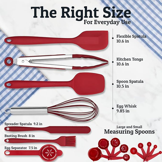 Priority Chef 28Pc Stainless Steel Mixing Bowls with Lids Set, Non-Slip Base, Air Tight Lids, 3 Graters and Utensil Set, Large Metal Nesting Bowls for Kitchen, Red