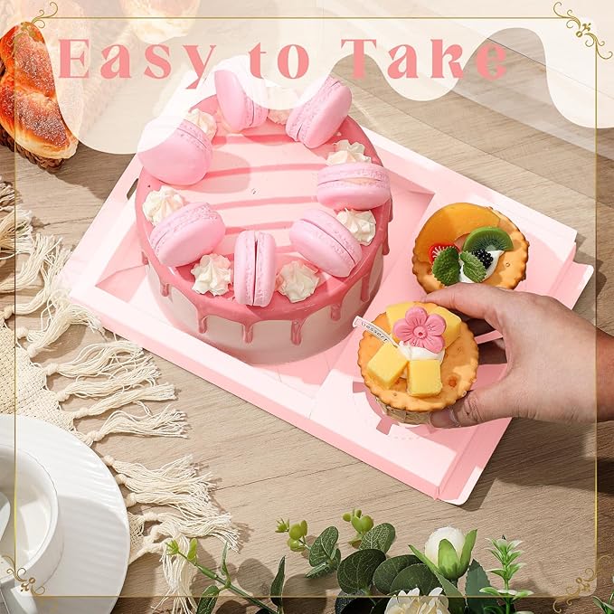 2 Pack Bento Cake and Cupcake Box Fit 2 Cupcakes and 1 Mini Cake for Mother's Day Easter Wedding Birthday Party Bakery Baking Supplies (Pink)