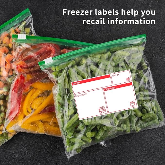 100pcs Labels for Freezer Bags Freezer Meal Labels with Instructions 3.2 X 5 inch Oil and Water Resistant Labels Food Labels for Freezer Storage for Leftovers in Fridge Removable Freezer (Red)