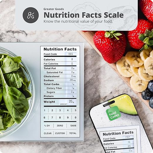 Nutrition Scale by Greater Goods with Food Grade Glass, Perfect for Calorie Counting, Meal Prep, and Weight Loss (Pearl Gray)