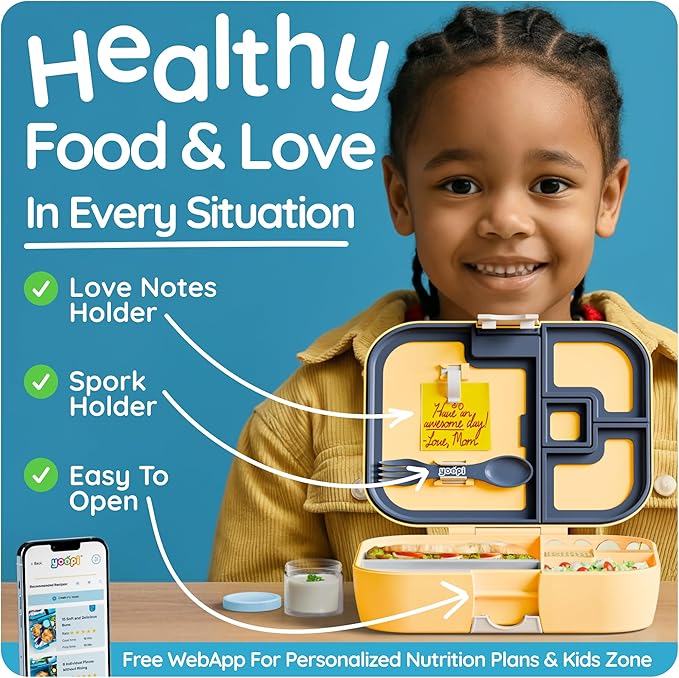 Digital bento lunch box for kids offers ideal portion sizes. Leakproof, lightweight and dishwasher-safe, this durable bento box for kids & toddler is also BPA-free, available in Sunny Yellow