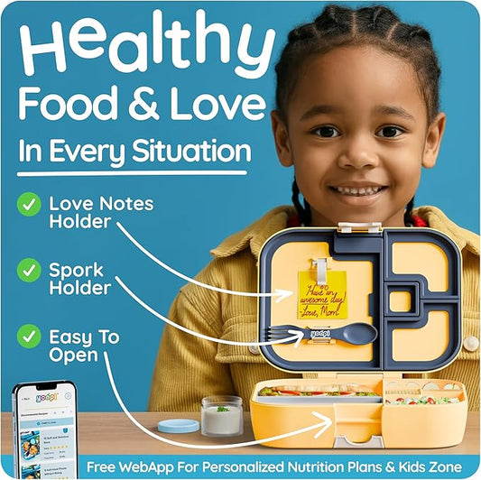 Digital bento lunch box for kids offers ideal portion sizes. Leakproof, lightweight and dishwasher-safe, this durable bento box for kids & toddler is also BPA-free, available in Sunny Yellow
