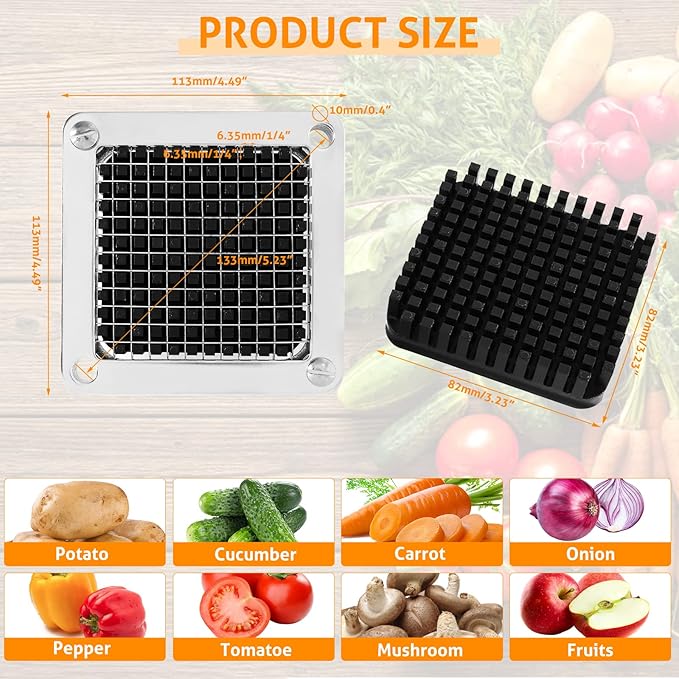 WICHEMI Replacement Chopper Blade 1/4" Blade Commercial Vegetable Chopper Stainless Steel Onion Chopper Dicer Blades and Pusher Block for Tomato Dicer French Fry Cutter