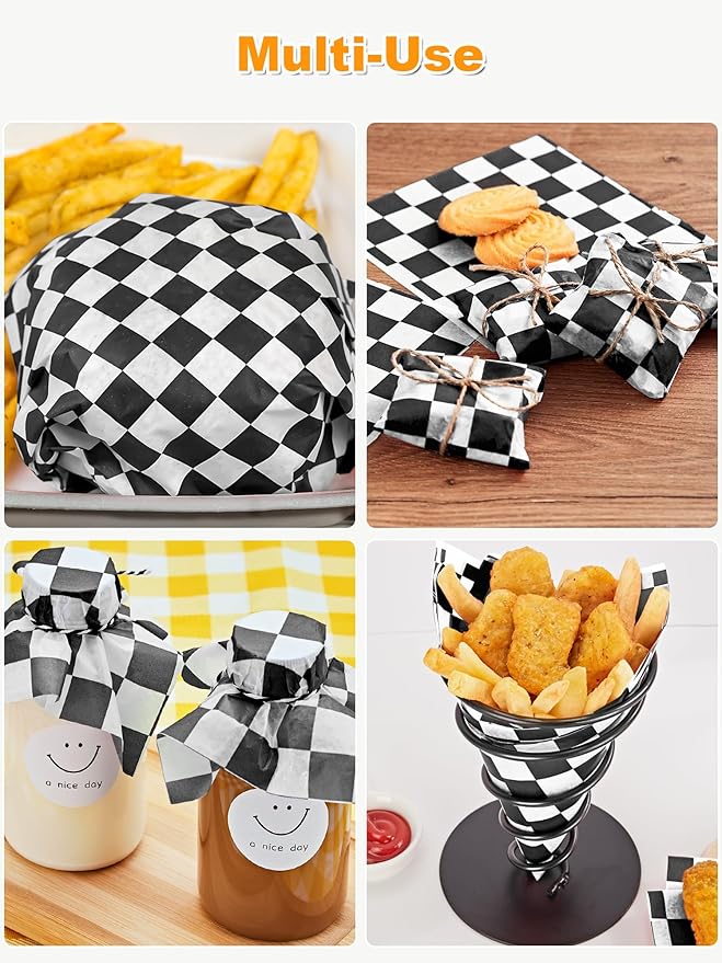 SMARTAKE 12 x 12 Inches Wax Paper for Food, 250 Pcs Non-Stick Hamburger Patty Paper, Square Sandwich Separators Wrapping Paper, for Lunch, Restaurants, Barbecues, Picnics, Parties, Black Plaid