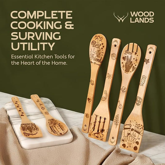 Woodlands-USA Best Friend Wooden Spoons for Cooking - Perfect Birthday Gifts for Best Friend, Bamboo Spoons & Wooden Kitchen Utensil Set,Unique Best Friend Birthday Gifts for Women Who Have Everything