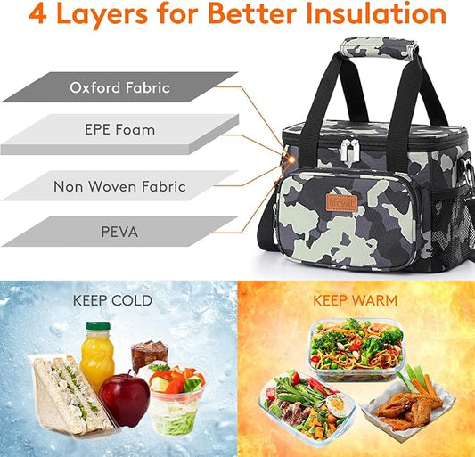 Lifewit Large Lunch Bag Insulated Lunch Box Soft Cooler Cooling Tote for Adult Men Women, Camouflage 12-Can (9L)