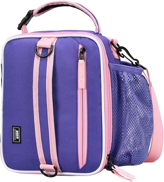 MIER Expandable Lunch Bag Insulated Lunch Box for Teen Girls Women to School Work Travel Portable Lunchbox Bags with Shoulder Strap and Water Bottle Holder(Purple)