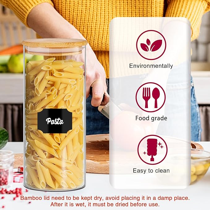 Glass Jars with Bamboo Lids for Kitchen, 32 oz 8 Pcs Airtight Pantry Storage Containers for Rice, Candy, Sugar, Flour, Nuts, Cookie, Coffee Bean