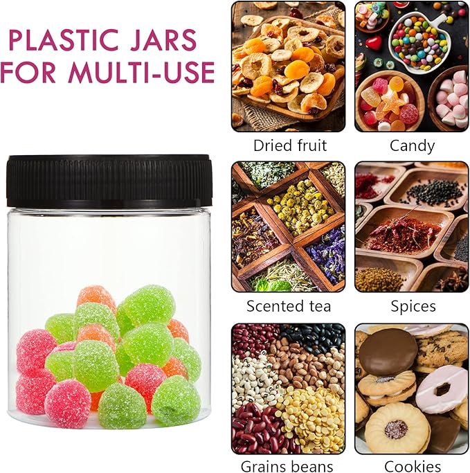 8oz Clear Plastic Jars With Lids, Airtight Container for Food Storage, Clear Plastic Jars Ideal For Dry Food, Peanut Butter, Honey Jam,Cosmetics, Cream, Bathroom and Storage(set of48)
