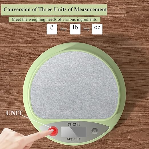 Cute Kitchen Scale, Digital Food Scale with LCD Display, 11 ib (5kg) Capacity, 0.03 oz (1g) Precise Weight Measuring for Baking Cooking (Green)