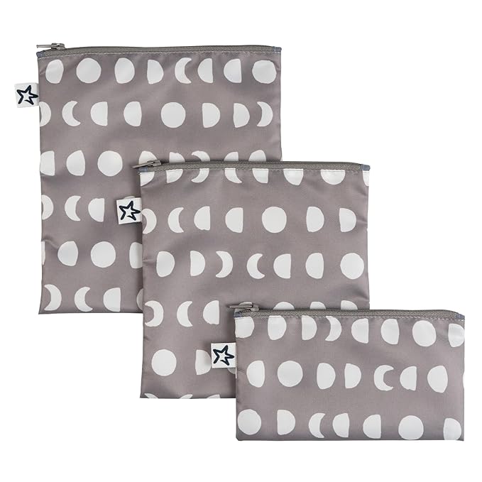 Tiny Twinkle 3 Pack Reusable Snack Bags - Machine Washable, PFAS, PVC, BPA, Phthalate-Free Reusable Baby and Toddler Food Safe Snack Bags (Luna)