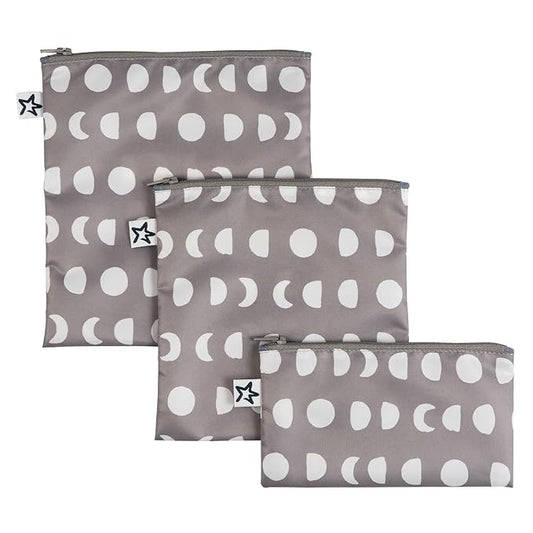 Tiny Twinkle 3 Pack Reusable Snack Bags - Machine Washable, PFAS, PVC, BPA, Phthalate-Free Reusable Baby and Toddler Food Safe Snack Bags (Luna)