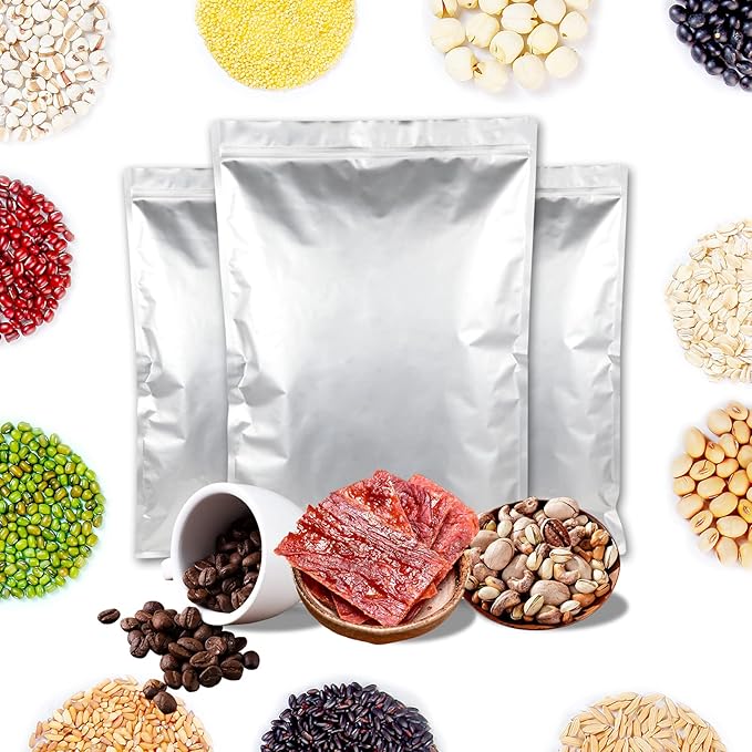 10PCS 5 Gallon Mylar Bags with 2500CC Oxygen Absorbers and Labels, Zipper Resealable Pouches Heat Sealable Bags for Long Term Food Storage