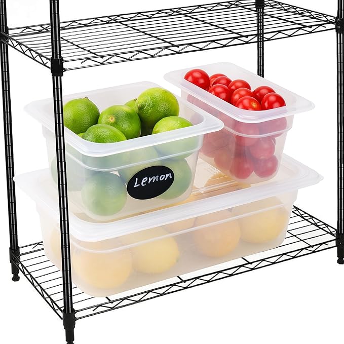12 Pack Plastic Food Pans with Lids, 1/9 Size 4'' Deep, Translucent, Commercial, BPA-free, Stackable Storage for Restaurants, Buffets