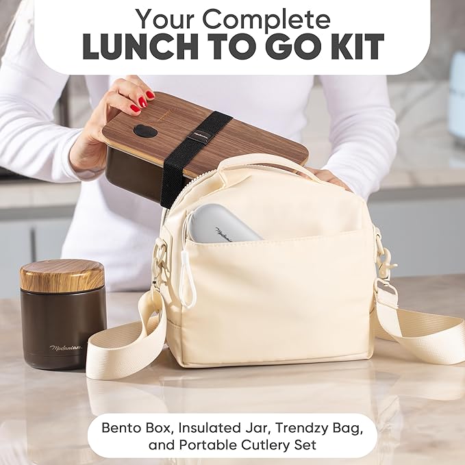 Leak Resistant Stainless Steel Bento Box For Adults|Stainless Steel Lunch Box for Adults |44Oz| BentoBox/Lunchbox| Lunch Container | Microwave Safe (Bottom container) |Bamboo Lid- Mocha Brown