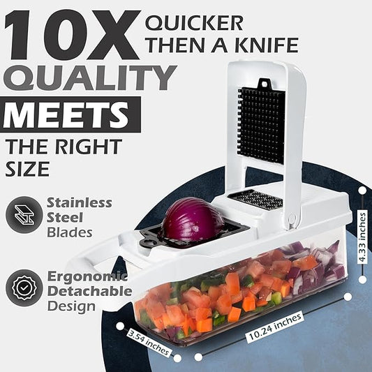 26-in-1 Vegetable Chopper with Container - Veggie Slicer, Kitchen Choppers & Dicer for Veggies With Cut Resistant Gloves & Cleaning Brushes, Heavy Duty Veggies Chopper - Black