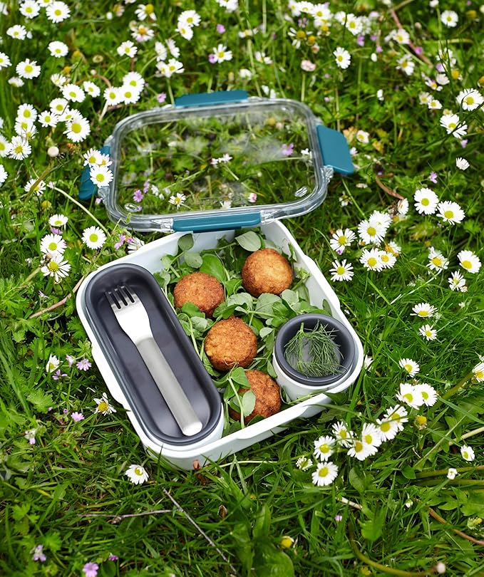 BLACK + BLUM Bento Box Style Compartment Food Container | Packed Lunch Box with Stainless-Steel Travel Fork, Leak-Proof, Microwave Safe | Ocean Blue, 34 oz / 1000 ml