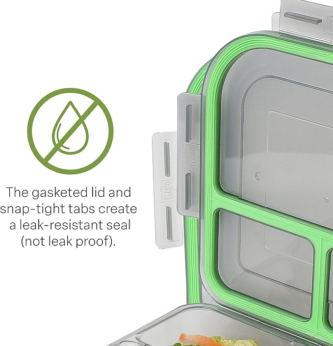 Small to-Go 3-Compartment Food Container, 8" x 8" x 2-1/2", Reusable, Microwave Safe, NSF Certified, Smoke/Green