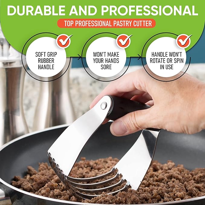 Spring Chef Professional Medium Dough Blender, Black & Stainless Steel Round Measuring Cups, Set of 7-2 Product Bundle